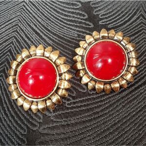Zara Goldtone And Red Sunburst Statement Earrings